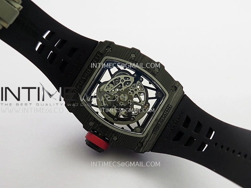 RM035-02 Black NTPT Red Crown Umi Office 1:1 Best Edition Skeleton Dial On Black Rubber Strap RMAL1 Super Clone V2
