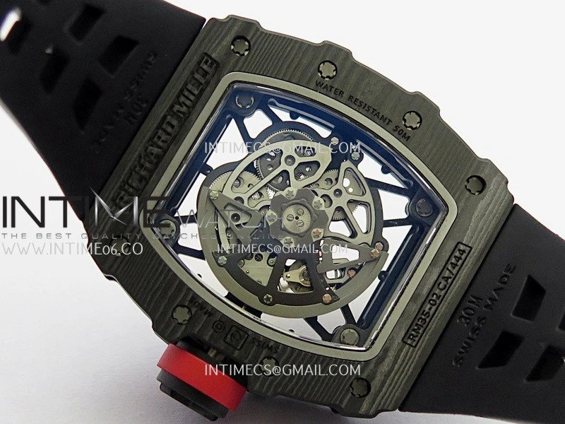 RM035-02 Black NTPT Red Crown Umi Office 1:1 Best Edition Skeleton Dial On Black Rubber Strap RMAL1 Super Clone V2