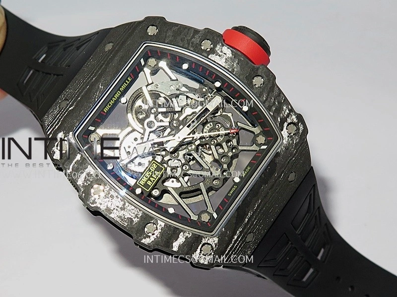 RM035-02 Black NTPT Red Crown Umi Office 1:1 Best Edition Skeleton Dial On Black Rubber Strap RMAL1 Super Clone V2