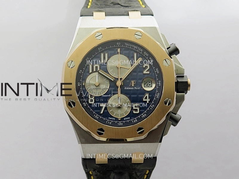 Royal Oak Offshore 42mm SS RG TKF Best Edition Blue Dial On Black Leather Strap Asian 3126