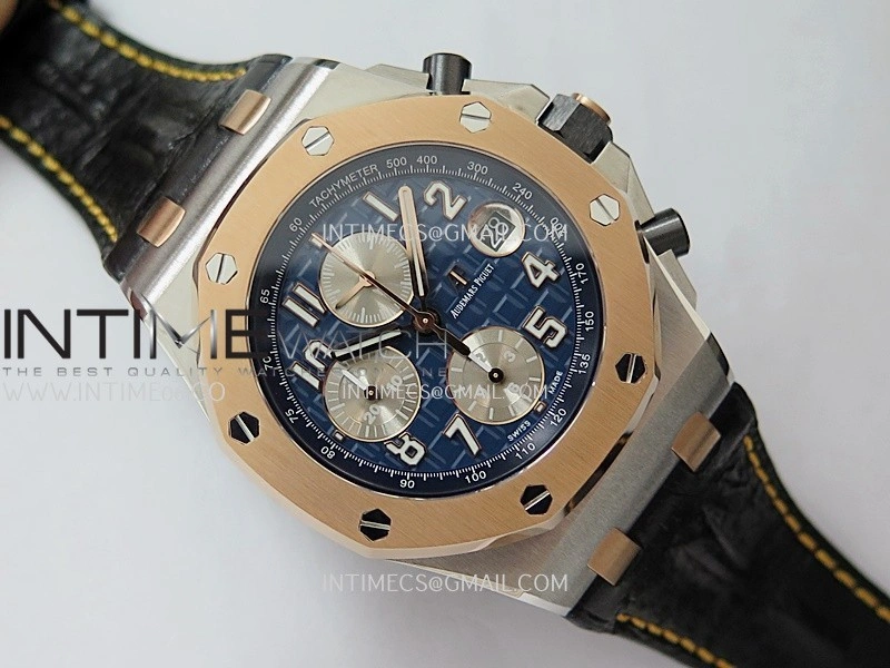 Royal Oak Offshore 42mm SS RG TKF Best Edition Blue Dial On Black Leather Strap Asian 3126