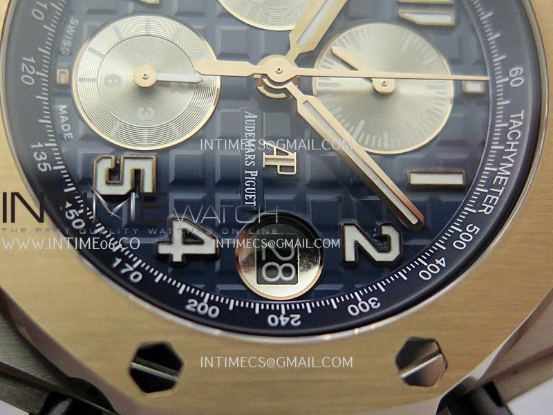Royal Oak Offshore 42mm SS RG TKF Best Edition Blue Dial On Black Leather Strap Asian 3126