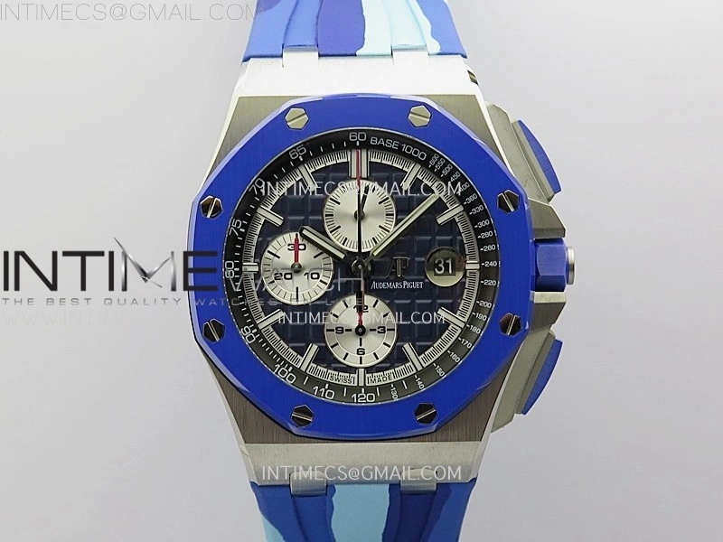 Royal Oak Offshore 44mm SS TKF 1:1 Best Edition Blue Dial on Blue Camou Rubber Strap A3126