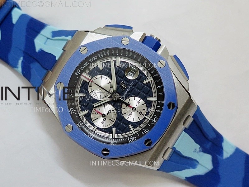 Royal Oak Offshore 44mm SS TKF 1:1 Best Edition Blue Dial on Blue Camou Rubber Strap A3126