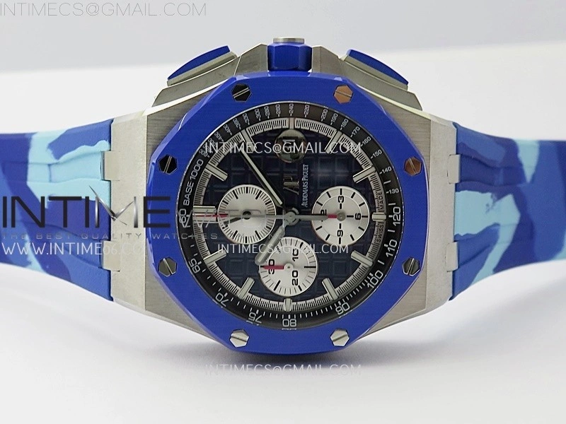 Royal Oak Offshore 44mm SS TKF 1:1 Best Edition Blue Dial on Blue Camou Rubber Strap A3126