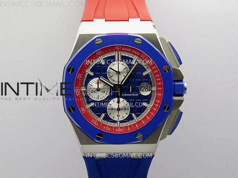Royal Oak Offshore 44mm SS TKF 1:1 Best Edition Blue Red Dial on Blue Red Rubber Strap A3126