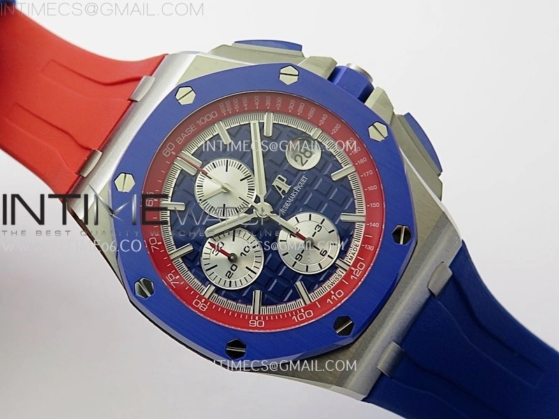 Royal Oak Offshore 44mm SS TKF 1:1 Best Edition Blue Red Dial on Blue Red Rubber Strap A3126