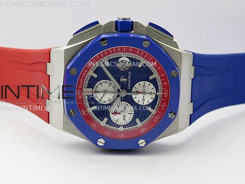 Royal Oak Offshore 44mm SS TKF 1:1 Best Edition Blue Red Dial on Blue Red Rubber Strap A3126