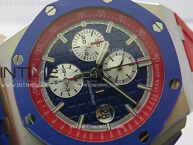 Royal Oak Offshore 44mm SS TKF 1:1 Best Edition Blue Red Dial on Blue Red Rubber Strap A3126