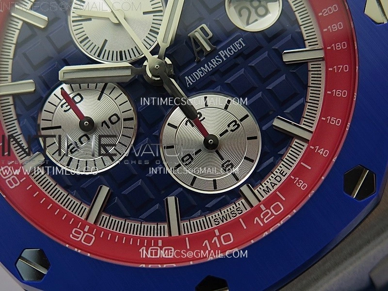 Royal Oak Offshore 44mm SS TKF 1:1 Best Edition Blue Red Dial on Blue Red Rubber Strap A3126