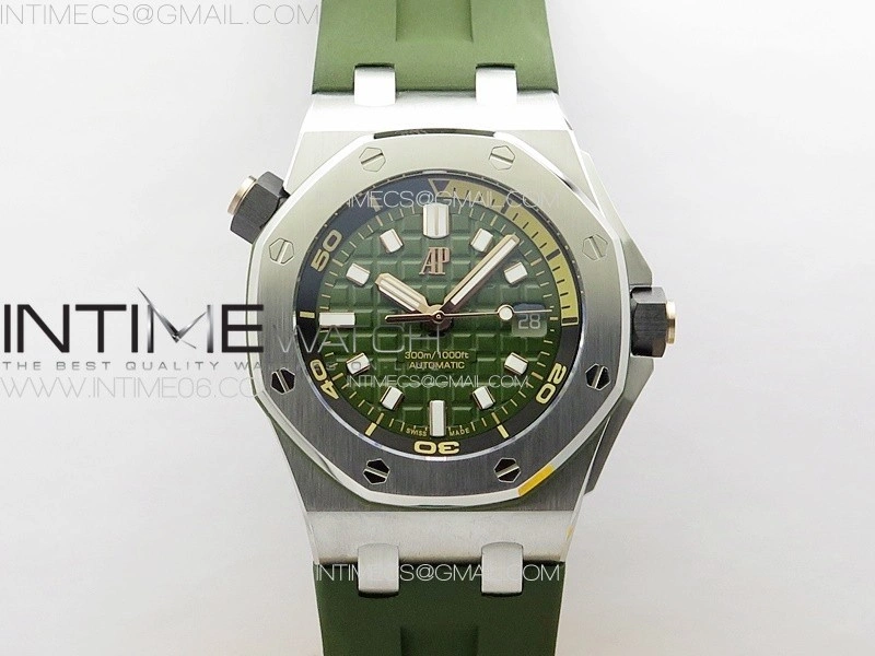 Royal Oak Offshore Diver 15720 IPF 1:1 Best Edition Green Dial on Green Rubber Strap A4308