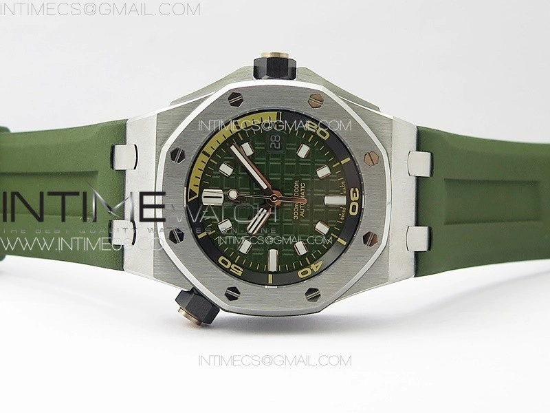 Royal Oak Offshore Diver 15720 IPF 1:1 Best Edition Green Dial on Green Rubber Strap A4308