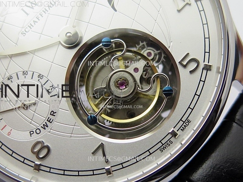 Portuguese Tourbillon Power Reserve SS AXF White Dial Sliver Numbers moonphase on Black Leather Strap