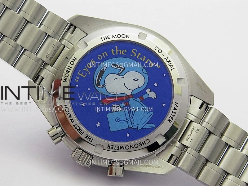 Speedmaster Professional Blue Snoopy SS N1F 1:1 Best Edition Black Dial On SS Bracelet A3861