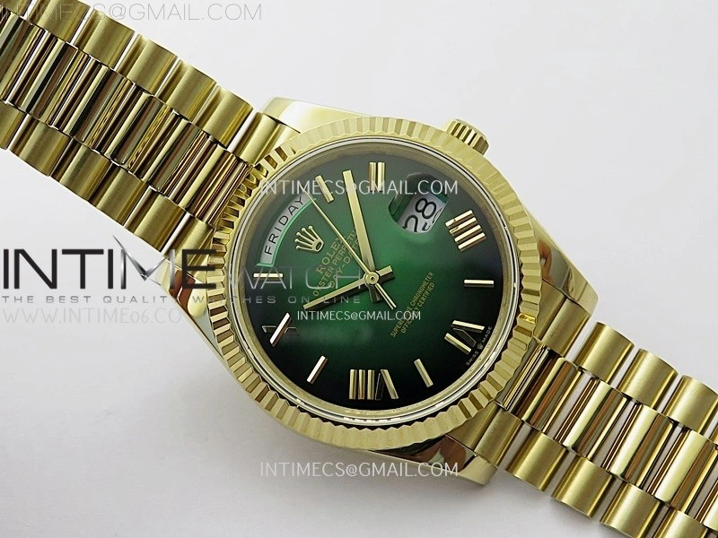Day Date 228238 40mm 904L YG QF Gain Weight Green Gradient Dial Roman Markers on YG President Bracelet A2836