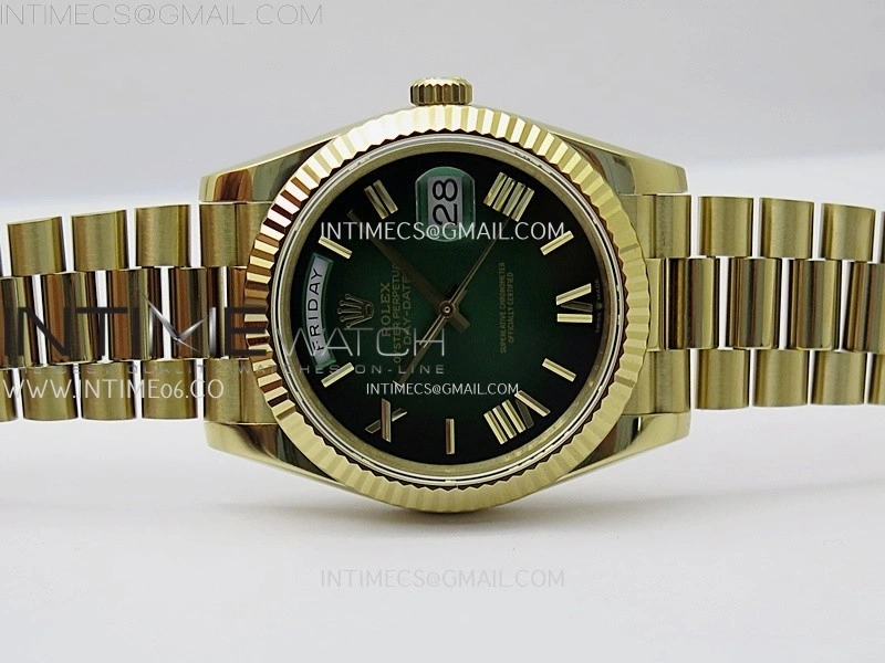 Day Date 228238 40mm 904L YG QF Gain Weight Green Gradient Dial Roman Markers on YG President Bracelet A2836