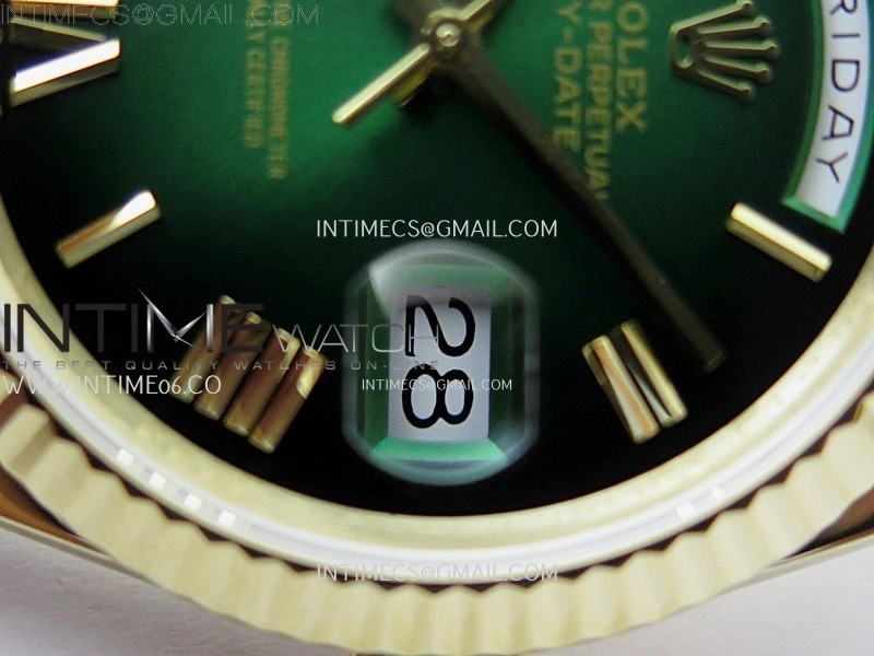 Day Date 228238 40mm 904L YG QF Gain Weight Green Gradient Dial Roman Markers on YG President Bracelet A2836