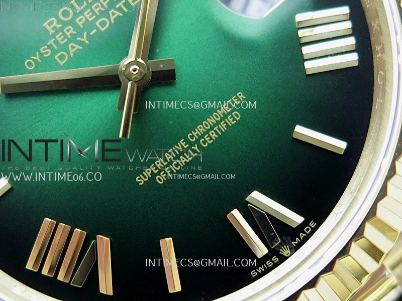 Day Date 228238 40mm 904L YG QF Gain Weight Green Gradient Dial Roman Markers on YG President Bracelet A2836