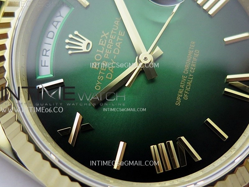 Day Date 228238 40mm 904L YG QF Gain Weight Green Gradient Dial Roman Markers on YG President Bracelet A2836