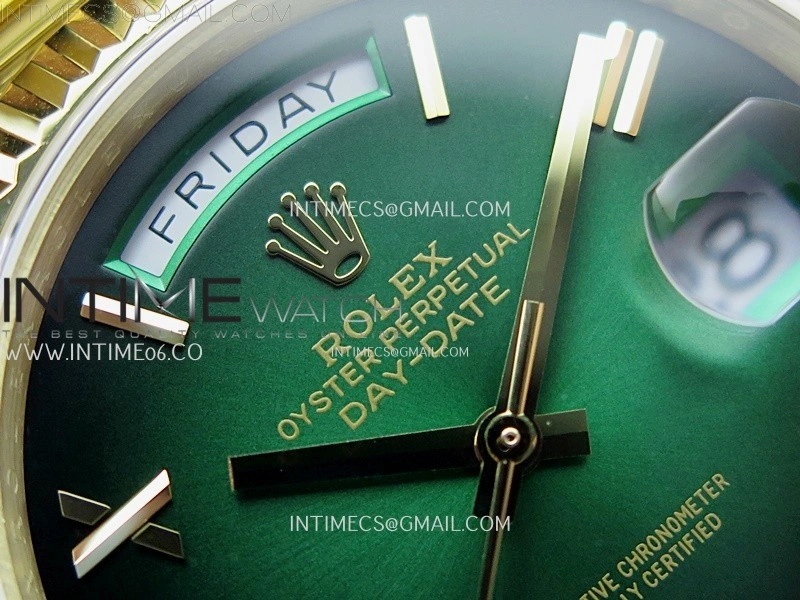 Day Date 228238 40mm 904L YG QF Gain Weight Green Gradient Dial Roman Markers on YG President Bracelet A2836