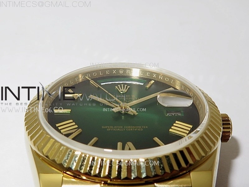 Day Date 228238 40mm 904L YG QF Gain Weight Green Gradient Dial Roman Markers on YG President Bracelet A2836