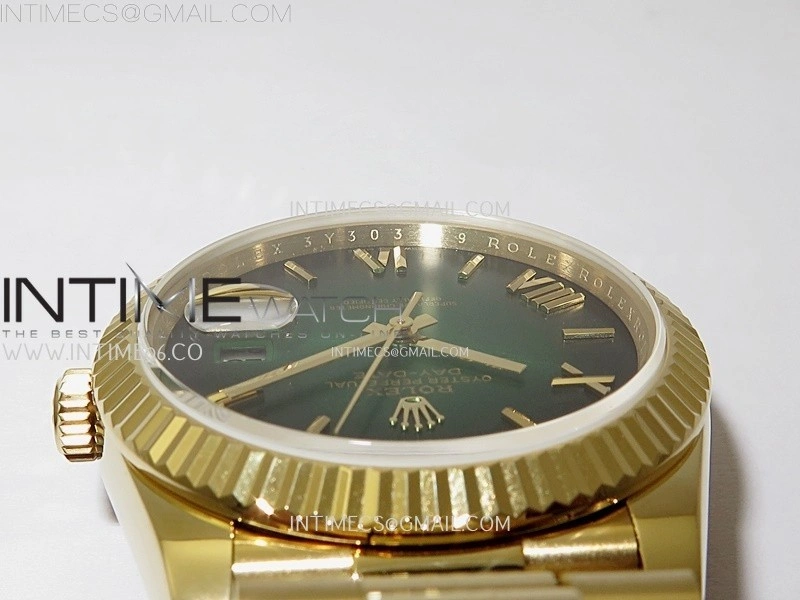 Day Date 228238 40mm 904L YG QF Gain Weight Green Gradient Dial Roman Markers on YG President Bracelet A2836