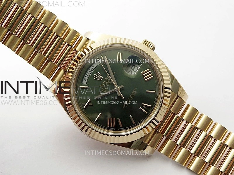 Day Date 228235 40mm 904L RG 1:1 AR+F Best Edition Green Dial Roman Markers on RG President Bracelet SA3255