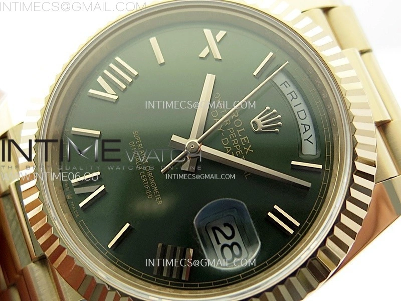 Day Date 228235 40mm 904L RG 1:1 AR+F Best Edition Green Dial Roman Markers on RG President Bracelet SA3255