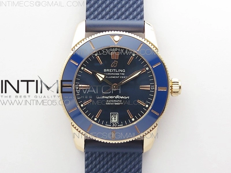 SuperOcean 42mm AB2010 RG B50 1:1 Best Edition Blue Dial Blue Ceramic Bezel on Black Rubber strap A2824