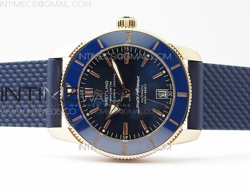 SuperOcean 42mm AB2010 RG B50 1:1 Best Edition Blue Dial Blue Ceramic Bezel on Black Rubber strap A2824
