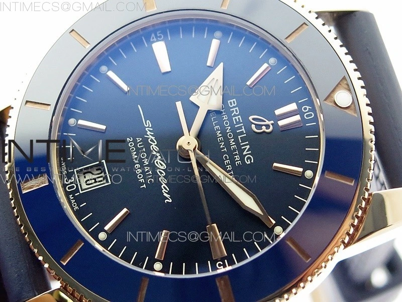 SuperOcean 42mm AB2010 RG B50 1:1 Best Edition Blue Dial Blue Ceramic Bezel on Black Rubber strap A2824