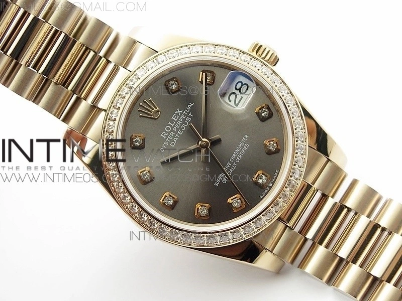 Datejust 31mm 278275 RG Dia Bezel BP Best Edition Gray Crystal Markers Dial on RG President Bracelet