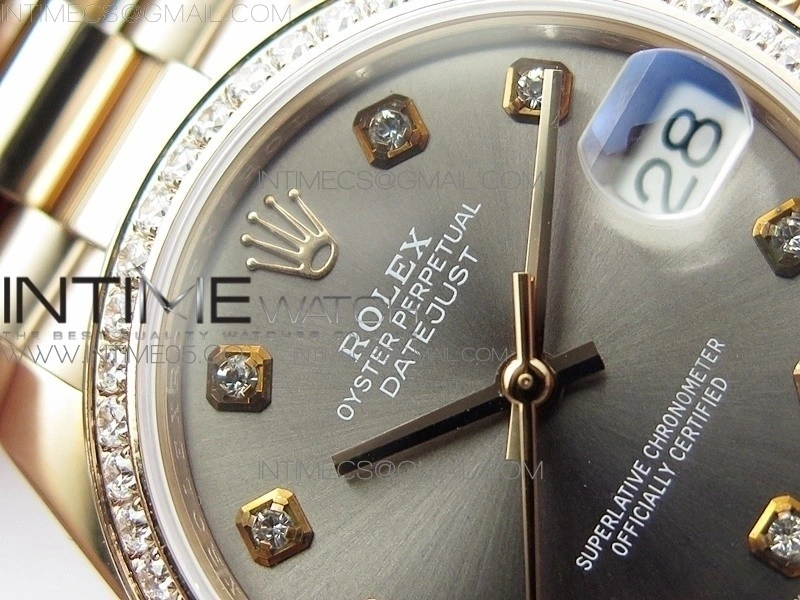Datejust 31mm 278275 RG Dia Bezel BP Best Edition Gray Crystal Markers Dial on RG President Bracelet