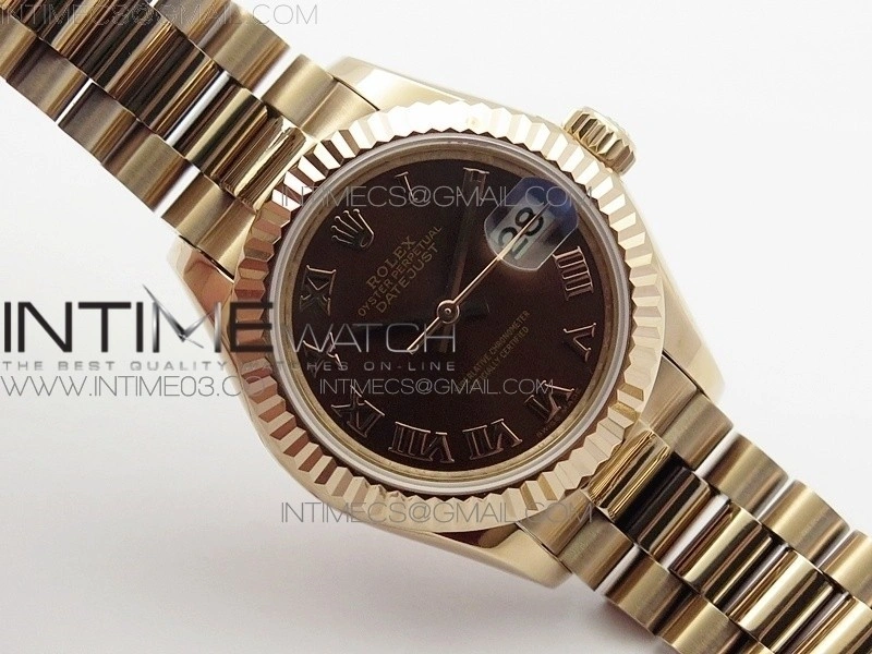 DateJust 28mm RG Fluted Bezel BP Best Edition Brown Dial Roman Markers on RG Bracelet ETA2671