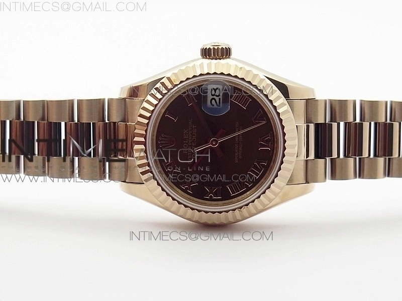 DateJust 28mm RG Fluted Bezel BP Best Edition Brown Dial Roman Markers on RG Bracelet ETA2671
