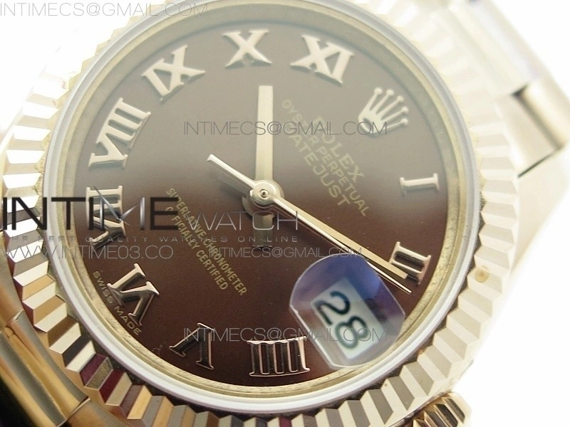 DateJust 28mm RG Fluted Bezel BP Best Edition Brown Dial Roman Markers on RG Bracelet ETA2671