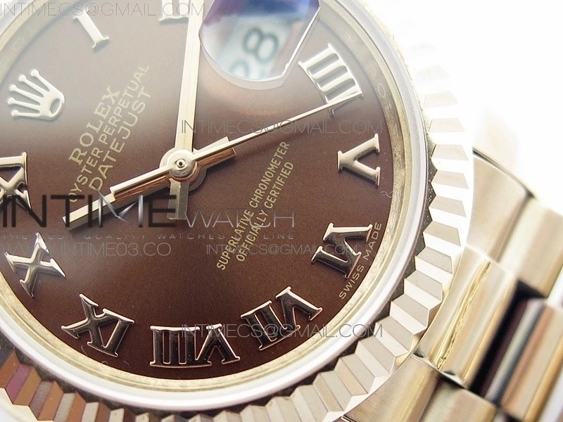 DateJust 28mm RG Fluted Bezel BP Best Edition Brown Dial Roman Markers on RG Bracelet ETA2671