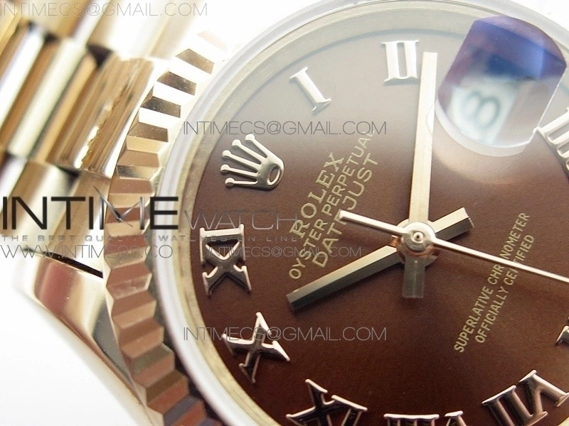 DateJust 28mm RG Fluted Bezel BP Best Edition Brown Dial Roman Markers on RG Bracelet ETA2671
