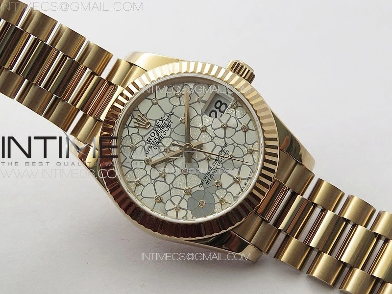 DateJust 31mm 278274 RG GMF Best Edition Silver Flowers Crystals Dial on RG President Bracelet A2824