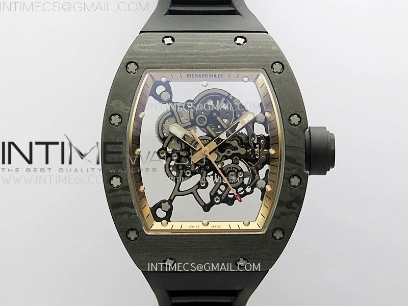 RM055 Real NTPT RG Inner RMF Best Edition Skeleton Dial on Black Rubber Strap RMUL2 Super Clone