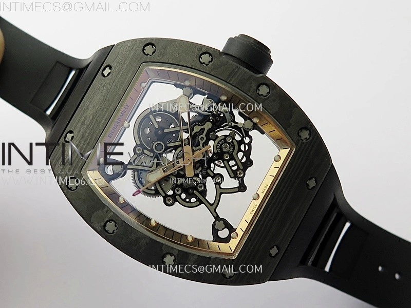 RM055 Real NTPT RG Inner RMF Best Edition Skeleton Dial on Black Rubber Strap RMUL2 Super Clone