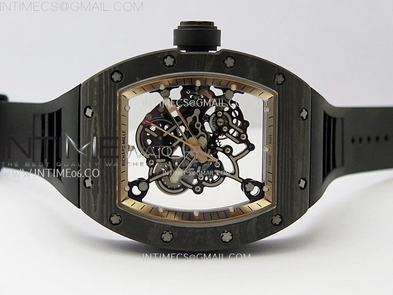 RM055 Real NTPT RG Inner RMF Best Edition Skeleton Dial on Black Rubber Strap RMUL2 Super Clone