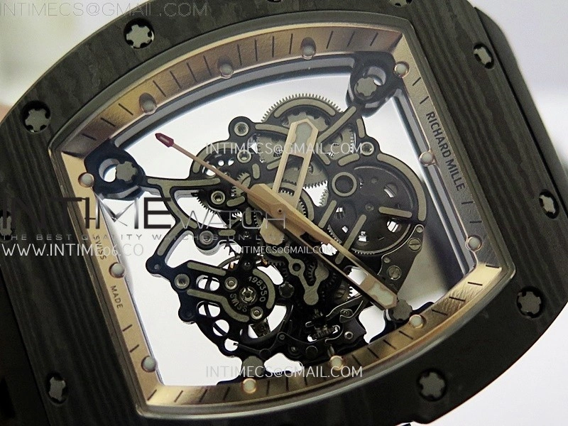 RM055 Real NTPT RG Inner RMF Best Edition Skeleton Dial on Black Rubber Strap RMUL2 Super Clone