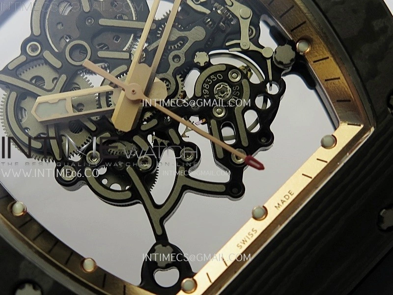 RM055 Real NTPT RG Inner RMF Best Edition Skeleton Dial on Black Rubber Strap RMUL2 Super Clone