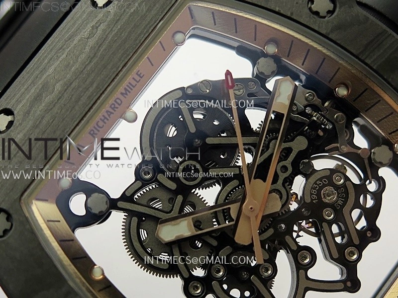 RM055 Real NTPT RG Inner RMF Best Edition Skeleton Dial on Black Rubber Strap RMUL2 Super Clone