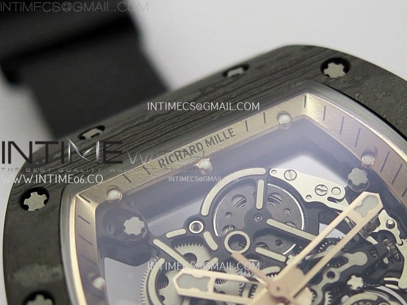 RM055 Real NTPT RG Inner RMF Best Edition Skeleton Dial on Black Rubber Strap RMUL2 Super Clone