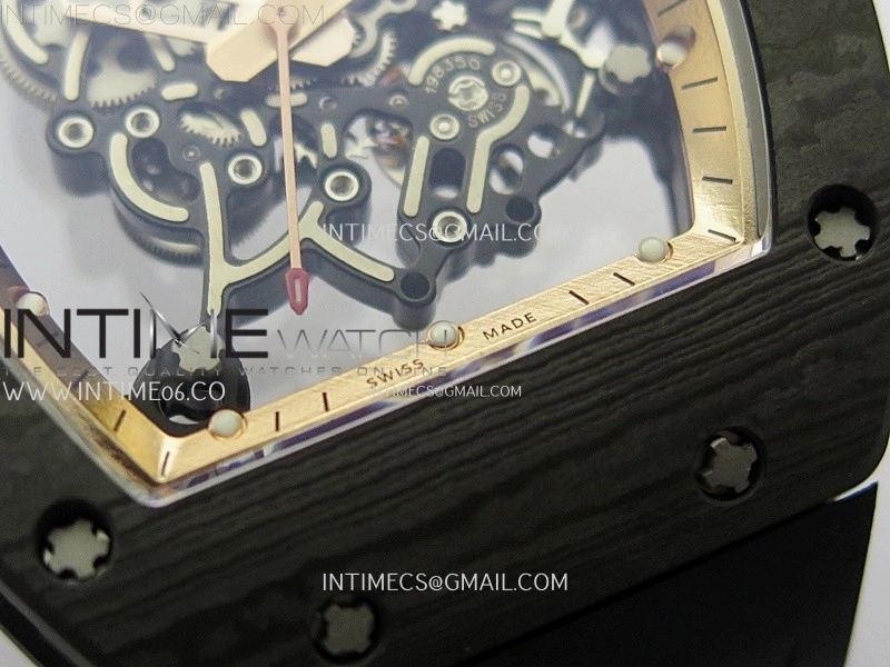RM055 Real NTPT RG Inner RMF Best Edition Skeleton Dial on Black Rubber Strap RMUL2 Super Clone
