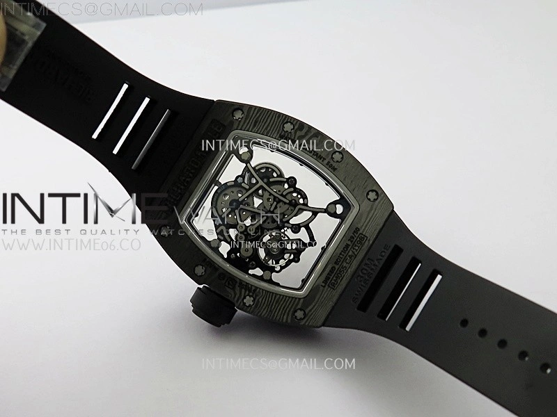 RM055 Real NTPT RG Inner RMF Best Edition Skeleton Dial on Black Rubber Strap RMUL2 Super Clone