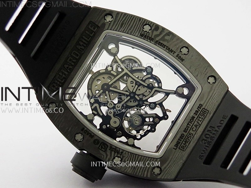 RM055 Real NTPT RG Inner RMF Best Edition Skeleton Dial on Black Rubber Strap RMUL2 Super Clone