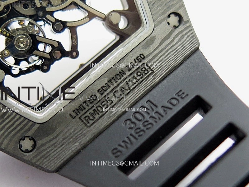 RM055 Real NTPT RG Inner RMF Best Edition Skeleton Dial on Black Rubber Strap RMUL2 Super Clone